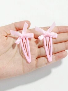 ROMWE Kawaii Conjunto de 8 piezas de horquillas japonesas de estilo dulce de color rosa con moño para mujeres y niñas, incluyendo pinza de borde y clip lateral, regalo de graduación - Rosa - Ver 2