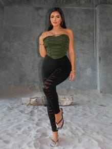 SHEIN x Marika Sila SHEIN SXY Vară Casual Street Moda de vară pentru femei Culoare uni Top fără mâneci slim cu talie încrucișată