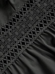 SHEIN LUNE Plus Size Women's Boho Solid Color Simple Daily Cross Strap Dress, For Summer - Black - View 3