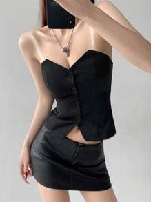 SHEIN Unity Damska koszulka letnia w jednolitym kolorze, dopasowana, z guzikami z przodu