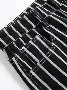 Jeans rayados para hombres con corte ajustado y bolsillos, adecuados para uso diario y casual - Negro - Ver 3