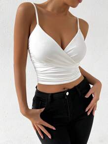 VaVaBold Women's Solid Color Simple Crossed Strap Tank Top For Daily Wear - White - View 6