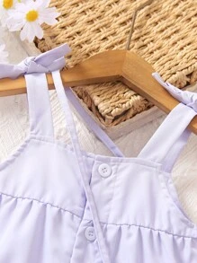 SHEIN Young Girls' Knot Shoulder Romper - Baby Blue - View 7