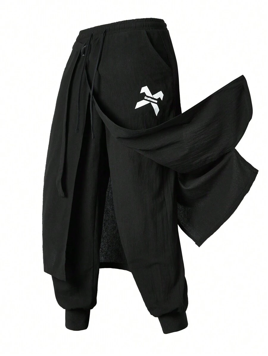 Manfinity EMRG Pantalones casuales para hombre con diseño de corte asimétrico a la moda - Negro - Ver 1