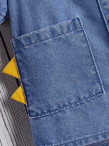 男婴可爱恐龙休闲牛仔上衣 - 淺色水洗藍 - 查看 5