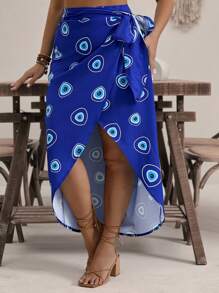 SHEIN VCAY Plus Size Allover Print Wrap Tie Beach Casual Skirt - Multicolor - View 6