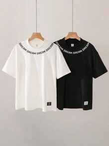 SHEIN Tween Boys Extended Size Casual Letter & Printed Pattern Stand Collar Pullover Short Sleeve Knit T-Shirt (Multi-Pack, One In Each Color) - Multicolor - View 1