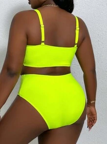 Slaydiva Plus Size Solid Color Twisted Swimwear Set For Summer Beach