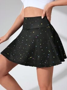Easithlete Women's Fashionable Star Printed Sport Skort - Black - View 3