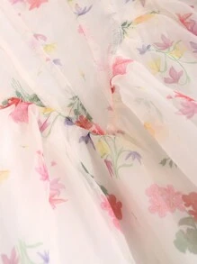 Lunelith SHEIN Lunessa Women's Summer Floral Print A-Line Puff Sleeve Sweet And Romantic Dress