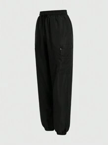 TaskEZ Solid Color Multi-Pocket Elastic Hem  Uniform Scrub Pants - Black - View 3