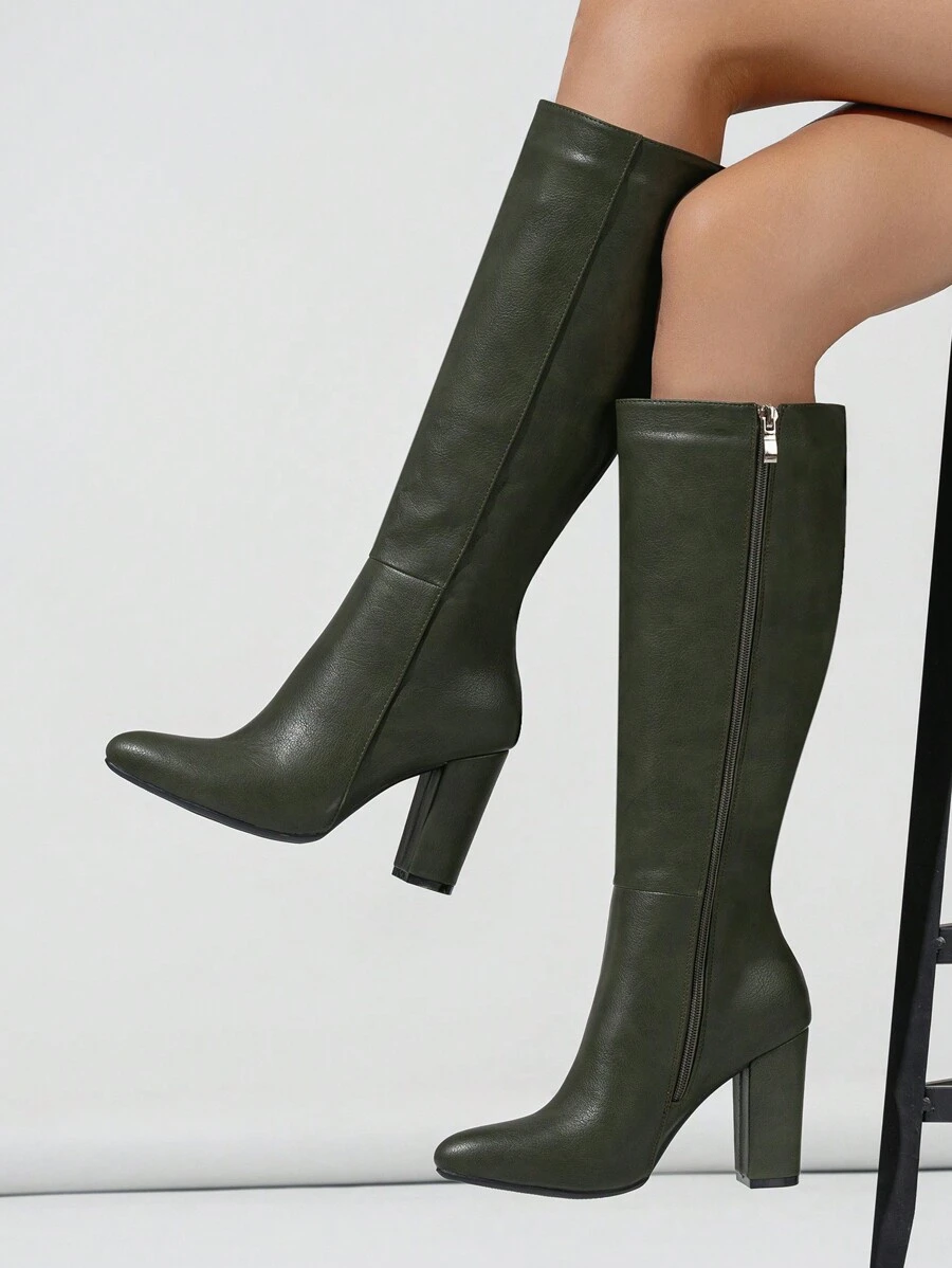 时尚欧美高跟拉链尖头细踝靴，秋冬舒适
