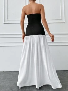 SHEIN Cottnline Women's Strapless A-Line Color Block Dress, Elegant And Fashionable - Multicolor - View 2
