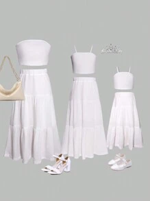 Teen Girl Solid Tube Top And Maxi Skirt 2-Piece Set - White - View 5