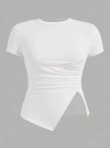 SHEIN Essnce Áo thun xếp ly cổ tròn cỡ lớn dành cho nữ, 3 cái/bộ - Nhiều màu - Xem 6