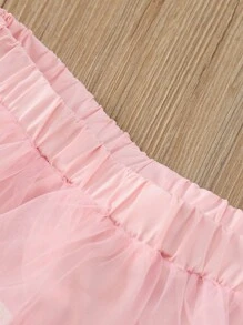 Baby Girl Sweet Butterfly Decorated Spaghetti Strap Top And Lace Hem Tulle Skirt Set, Summer - Pink - View 5