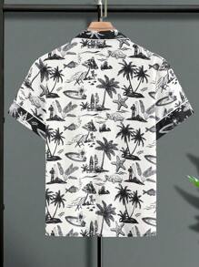 Manfinity RSRT Camisa casual de hombre con estampado de árbol de palma y mangas cortas para resort (corte al azar) - Multicolor - Ver 2