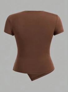 SHEIN Essnce Áo thun xếp ly cổ tròn cỡ lớn dành cho nữ, 3 cái/bộ - Nhiều màu - Xem 9