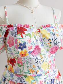 Soleia Vacation & Leisure Open Shoulder Floral Top And Skirt Plus Size 2pcs/Set - Multicolor - View 4