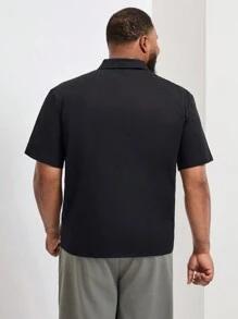 Manfinity Homme Men's Plus Size Summer Solid Color Workwear Short Sleeve Casual Shirt With Zipper And Pockets - Black - View 2