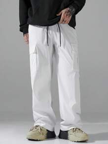 Claim Dot Quần Cargo màu trơn thiết kế bỏ túi cho nam, Quần dài cơ bản trơn đi chơi, Quà tặng cho chồng, bạn trai - trắng - Xem 5