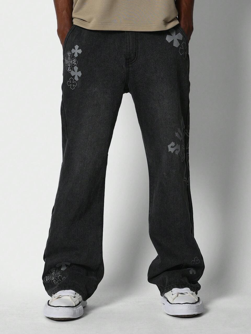 Jeans a zampa d'elefante con grafica