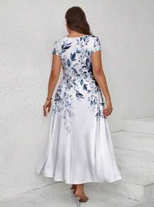 SHEIN Clasi Váy ngắn tay in hoa cỡ lớn có đường viền cổ tròn, mùa hè - trắng - Xem 2