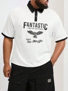 Manfinity Homme Men's Fashionable And Simple Black And White Contrast Color Polo Shirt With Turn-Down Collar, Plus Size - White - View 5