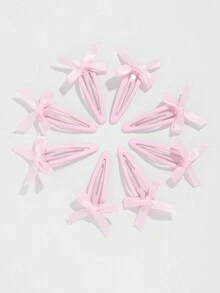 ROMWE Kawaii Conjunto de 8 piezas de horquillas japonesas de estilo dulce de color rosa con moño para mujeres y niñas, incluyendo pinza de borde y clip lateral, regalo de graduación - Rosa - Ver 6