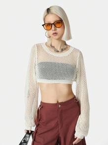 SHEIN EZwear 女士秋季音乐节纹理短款毛衣套头衫