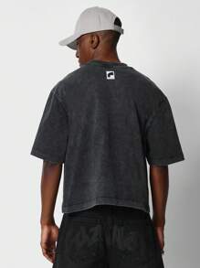 SUMWON Crop Fit Washed Tee With Front Graphic Print - Black - View 2