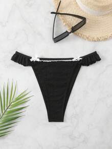 SHEIN Swim Women Vacation Bikini Bottom With Bow Detail Decoration And Ruffle Trim,Summer Beach - Black - View 4