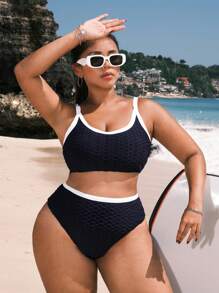 Swim SPRTY Juego de bikini de moda para mujeres de talla grande con ribete de contraste