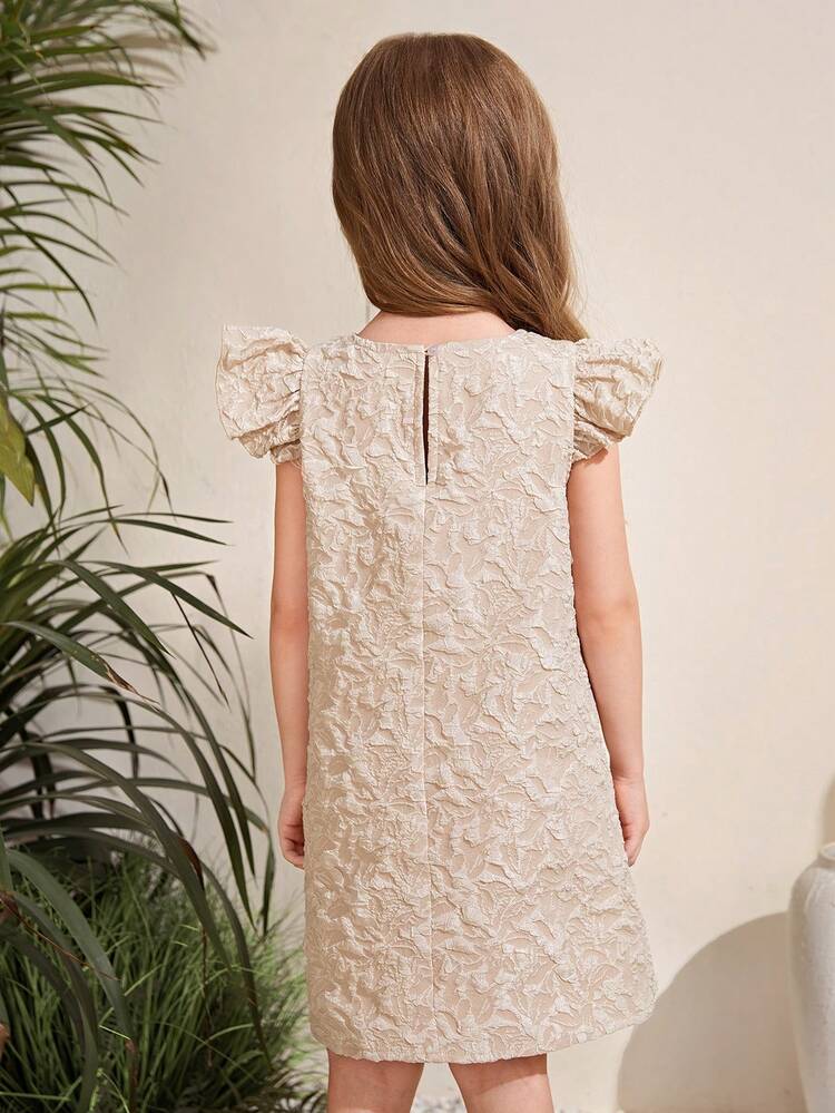 Young Girl Jacquard Bow Decorated Cap Sleeve Dress & Bag