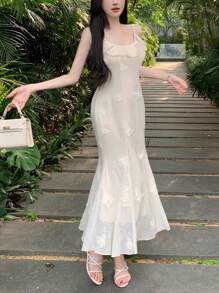 DAZY Ladies' Solid Color Simple Daily Summer Dress With Pleat Design, Birthday Prom Dress,Ruffle Elegant Women Dresses Maxi Dress - White - View 2