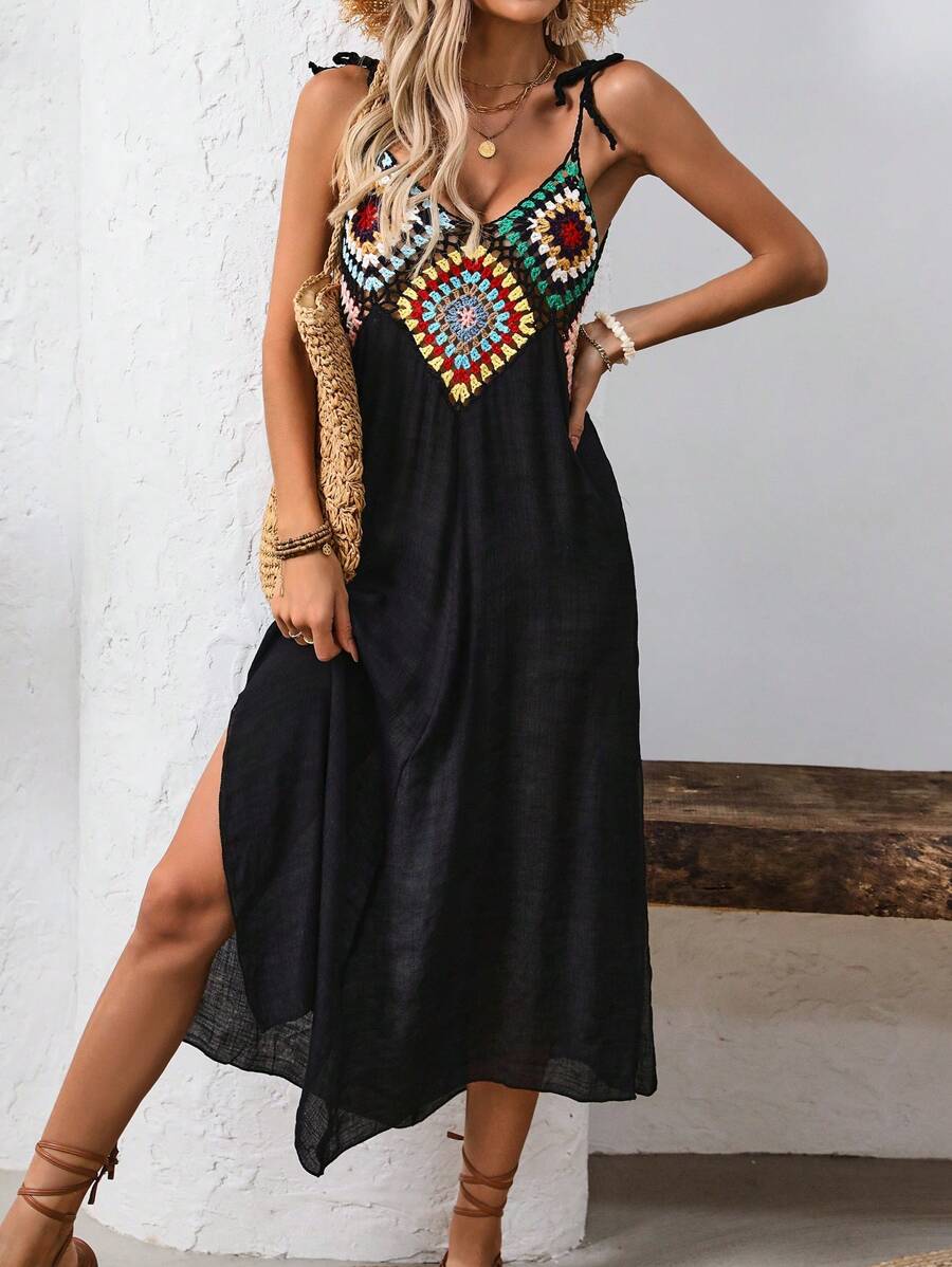 Breezaya Women's Stylish Summer Vacation Style Crochet Dress (Random Color) Maxi Vacation Beach Outfit - Black - View 1