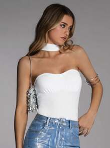 Forever 21 Women's Summer Fashion Solid Color Halter Bodysuit - White - View 1