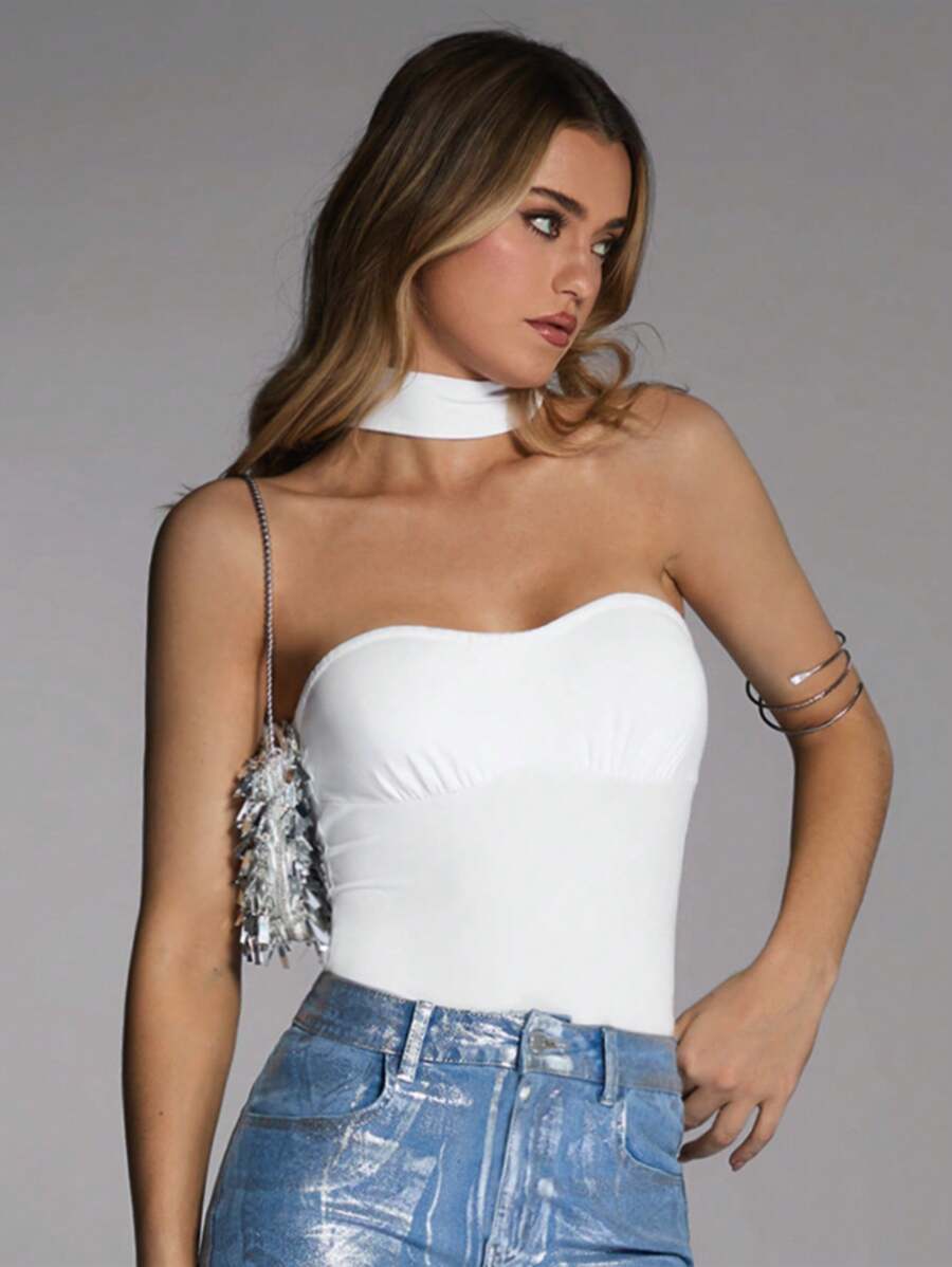 Forever 21 Women's Summer Fashion Solid Color Halter Bodysuit - White - View 1