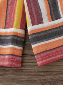 SHEIN Summer Baby Girl's Cute Vacation Knit Striped Short Sleeve T-Shirt With Bowknot, Elastic Waist Loose Pants Set