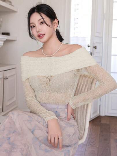 DAZY Women's Solid Color Long Sleeve Slim Fit Elegant Off Shoulder T-Shirt,Fall Women Clothes