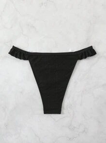 SHEIN Swim Women Vacation Bikini Bottom With Bow Detail Decoration And Ruffle Trim,Summer Beach - Black - View 2