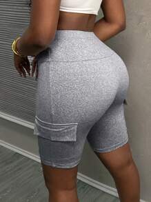 Slaydiva Summer Casual Street Workwear, Three-Dimensional Pockets, Wide Waist, Slim Fit Trousers, Cycling Pants, Light Gray Knitted Women's Shorts
