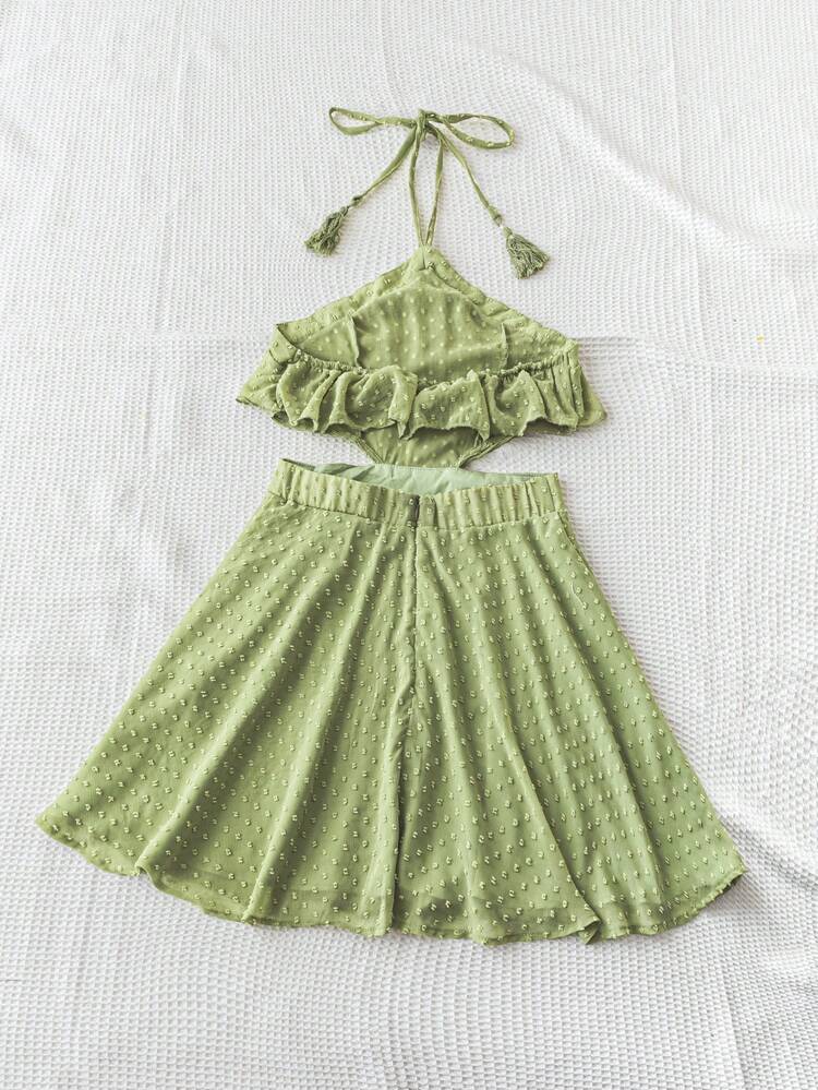 Women's Vacation, Easter, Graduation, Wedding Season, Back To School Cute Party Lunch Garden Afternoon Tea Summer 3D Cut-Out Chiffon Halter Elastic Waist Flowing Chiffon Dress