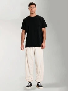 Manfinity VCAY Men's Casual Solid Color Drawstring Waist Tapered Joggers
