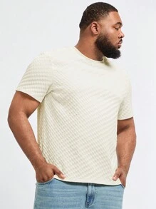 Manfinity Homme Men's Plus Size Solid Color Round Neck Casual Short Sleeve T-Shirt For Summer - Apricot - View 1