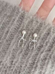 DAZY Women's Bowknot Decoration Faux Pearl Ear Studs Valentines,Mom,Mother,Mother's Day,Gift