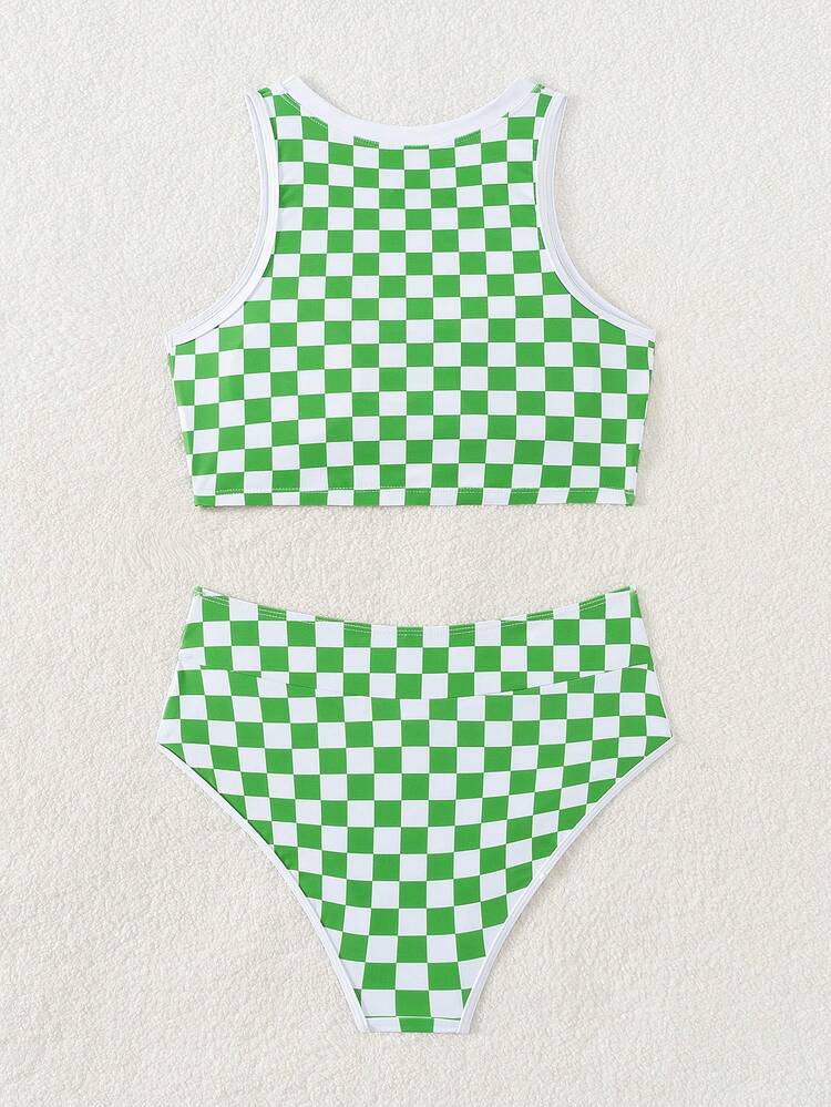Ladies' Summer Beach Gingham Print Casual Bikini Set With Floral Print (Random Pattern)