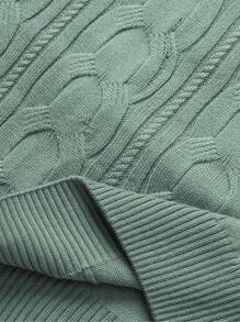 EURMUSE Men's Classic Cable Knit Texture Fitted Sweater With Solid Color & Round Neck - Green - View 7