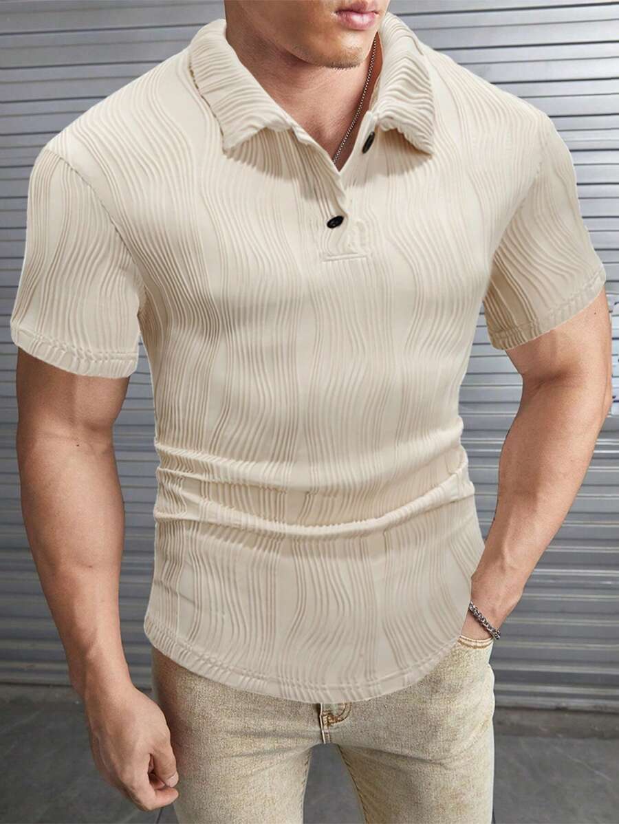 Manfinity Homme Áo thun polo tay ngắn có họa tiết cỡ lớn mùa hè dành cho nam - Màu be - Xem 1