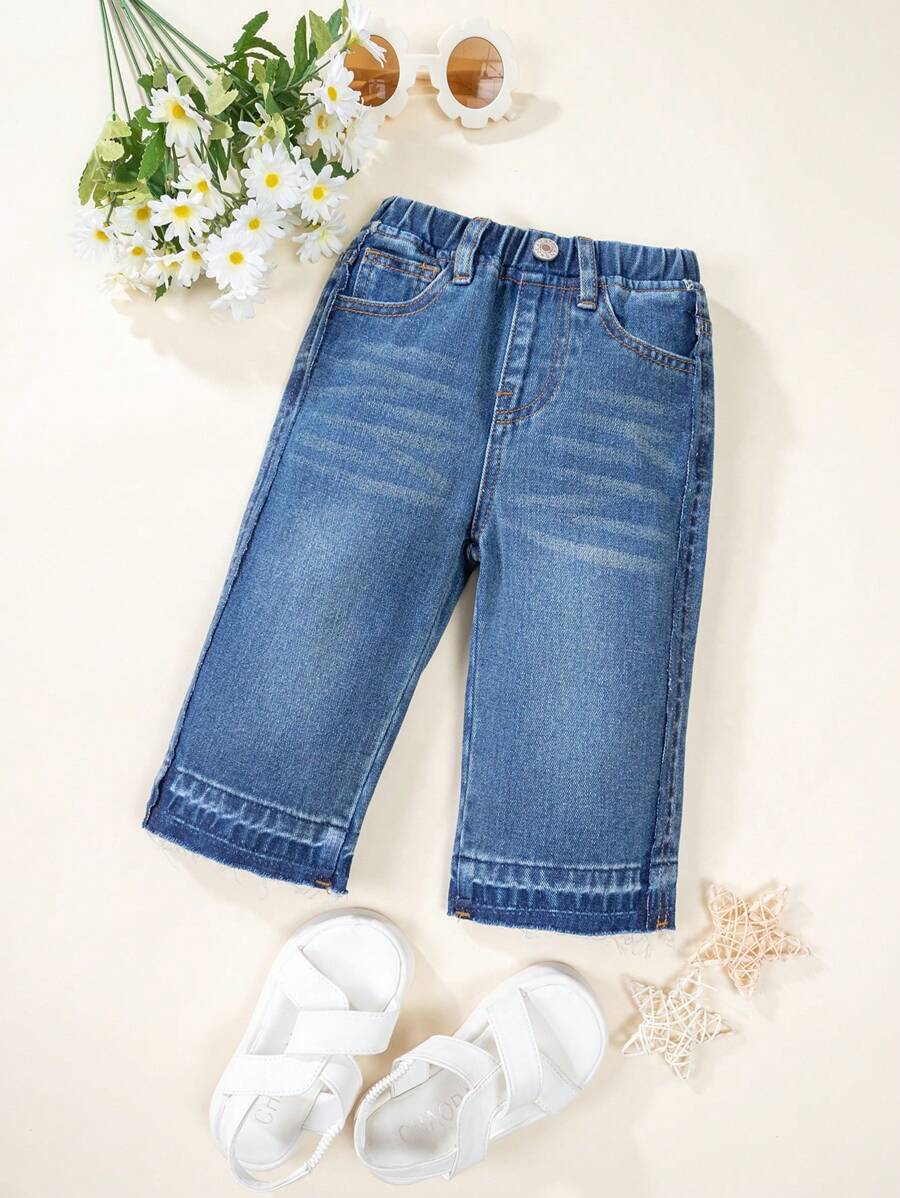 Baby Girl New Casual Fashion Retro Washed Denim Shorts - Dark Wash - View 1